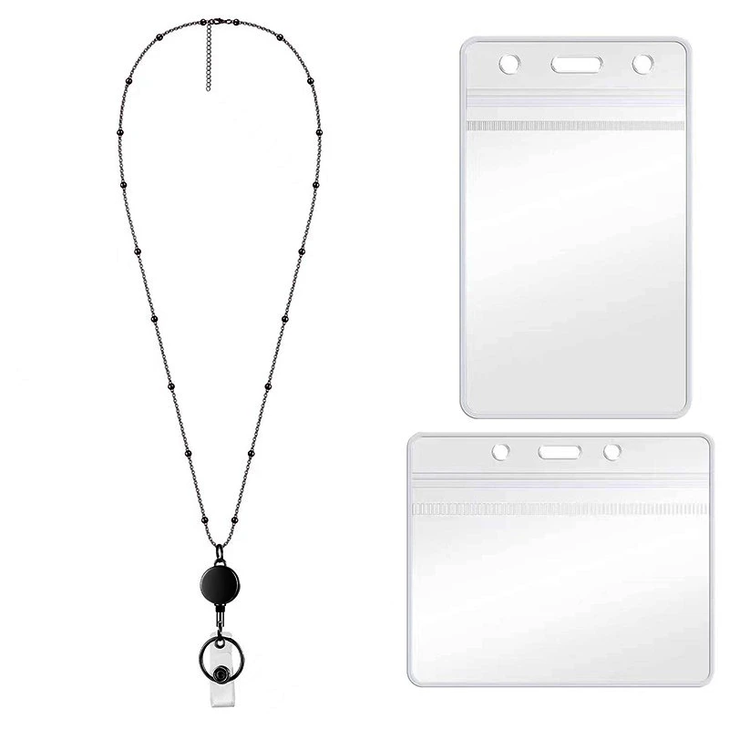 Smycz do identyfikatora z wysuwanym klipsem, uchwyt na kartę identyfikacyjną, łańcuszek ze stali nierdzewnej, naszyjnik, brelok dla kobiet i mężczyzn, dla pracowników, hurt.