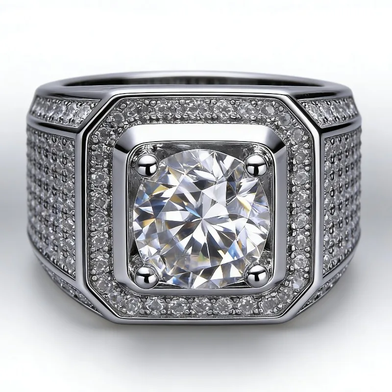 Fashion Ring New Domineering Men's Diamond Ring, Full Diamond Micro-set Luxury Trendy Hip-hop Stylish Personality Jewelry