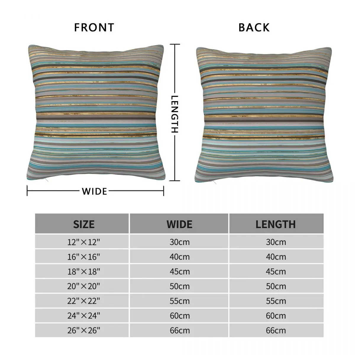 Taupe Gold Teal Stripes Square Pillowcase Polyester Linen Velvet Creative Zip Decorative Pillow Case Home Cushion Cover