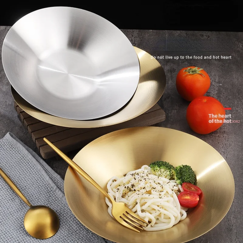 

Круглая тарелка с фруктами из нержавеющей стали 304, кухонная миска для супа, салат, глубокая обеденная паста с защитой от падения, для домашнего использования