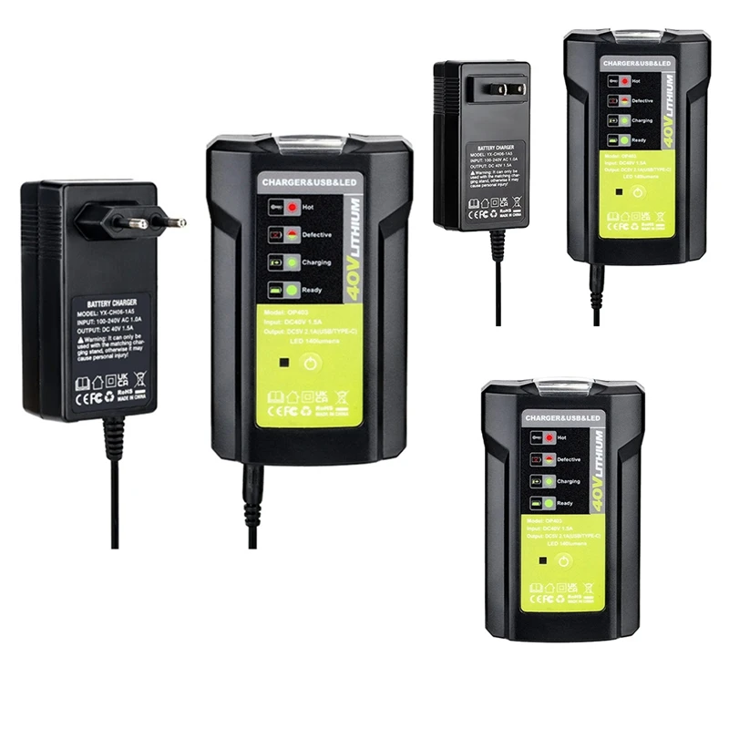 

3Wadapter Light With USB For Ryobi 36-40V Battery LUB40V Charger Overcharge Protection With DC Emergency Lights