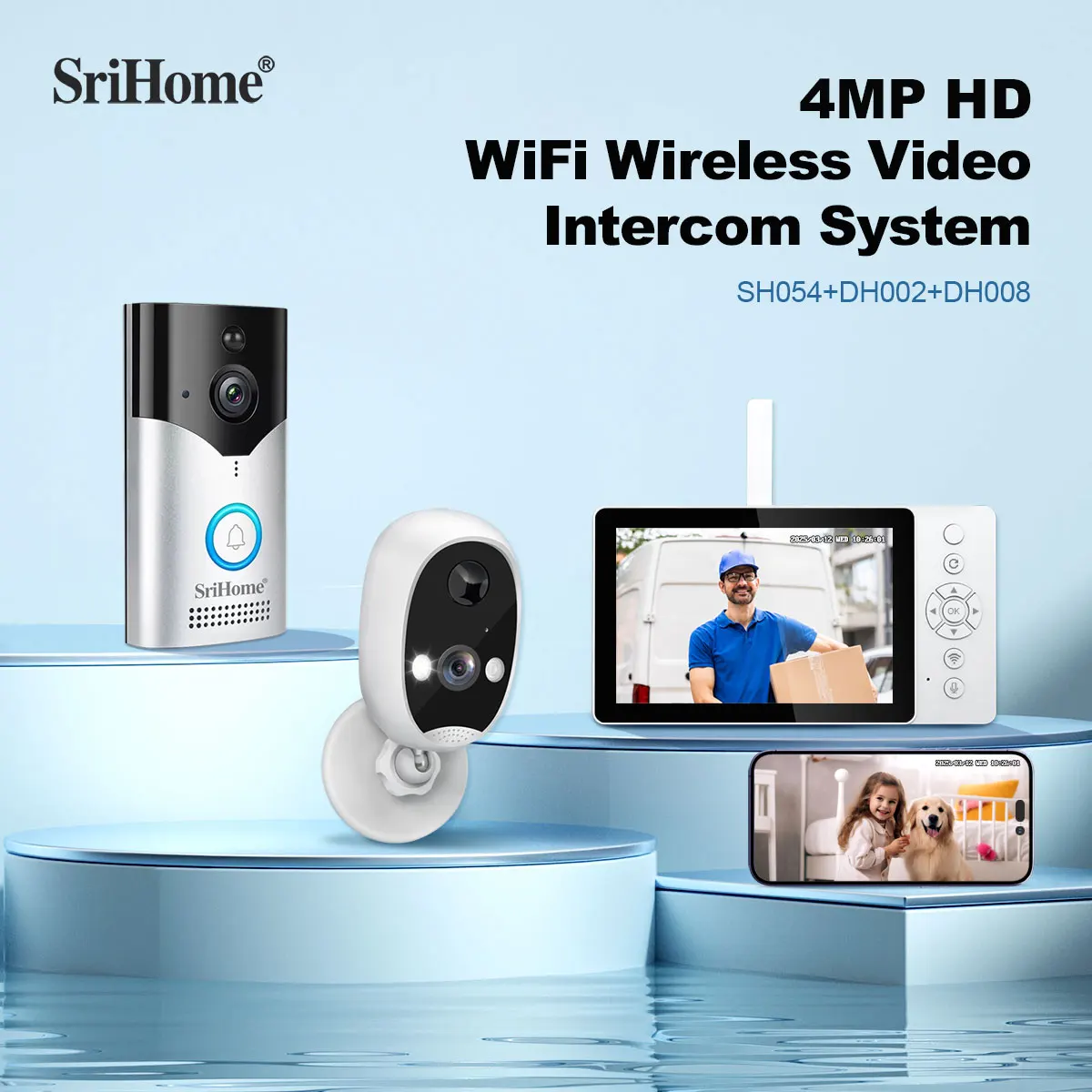 Srihome SH054 5Inch Screen 4MP 1440p Wireless WIFI Doorbell Kit With IP Camera Video Door Phone Visual Door Viewer Camera