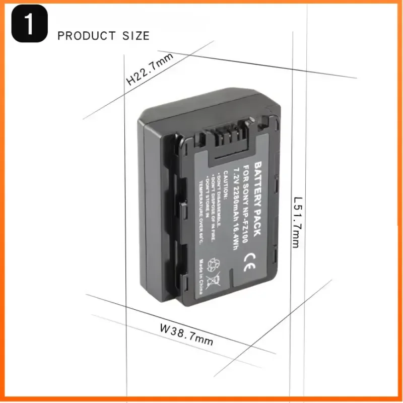 NP-FZ100 7.2V 2280mAh Camera Battery for SONY A1 A7 A8 A9 A9M3 FX30 A7R4 A7R5 A7R4A A7C A76 A7S3 776 4837 838 48 Batteries