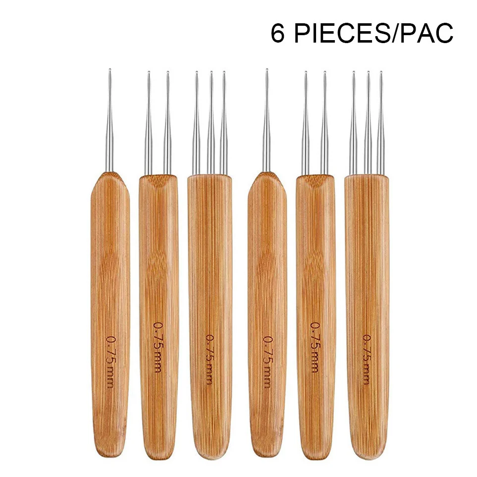 0.75MM needle size 6 pieces crochet hooks set hair braiding tools dreadlocks hair crocheting needles set