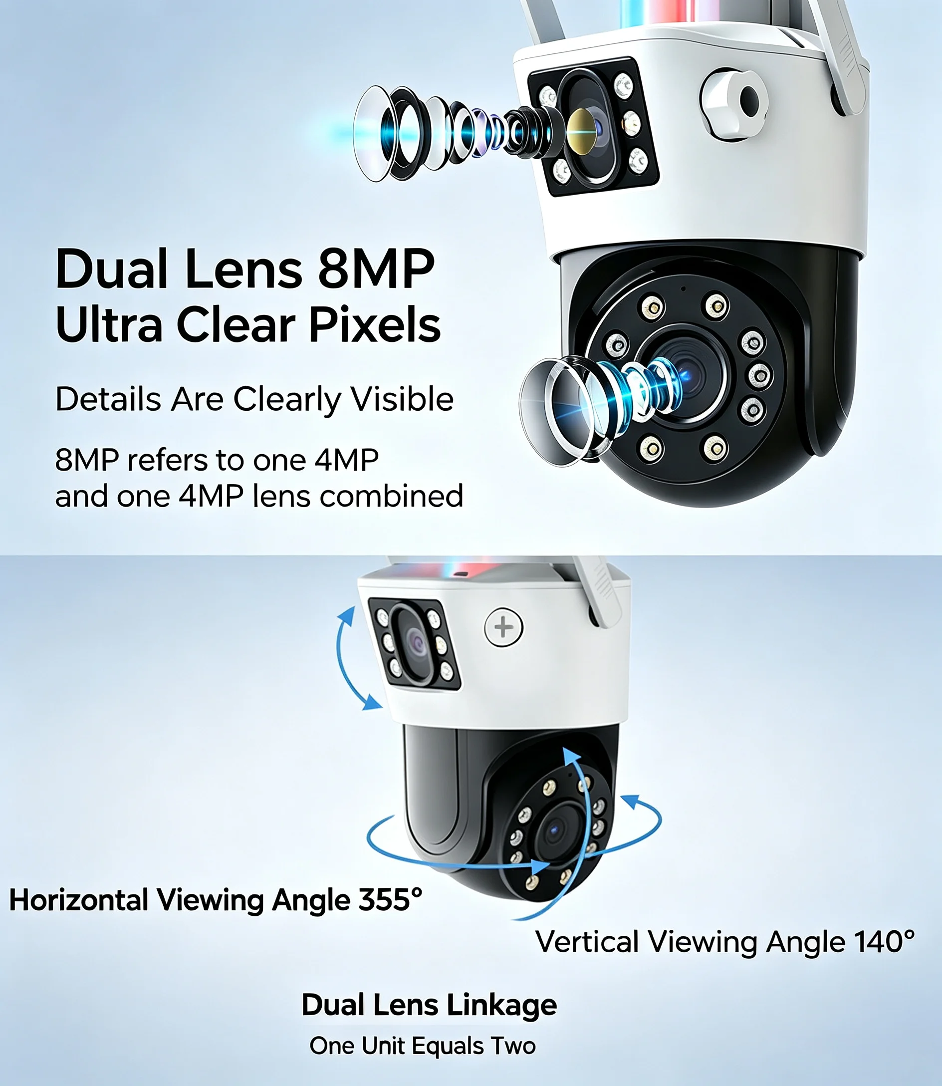 4K 8MP Dual Lens Outdoor WiFi PTZ Camera Auto Tracking Full Color Night Vision Two Way Audio IP Security CCTV Camera
