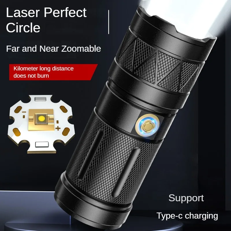 Outdoor White laser Flashlight long range zoom torchlight tail with LED light USB Rechargeable Super Bright Flash Light