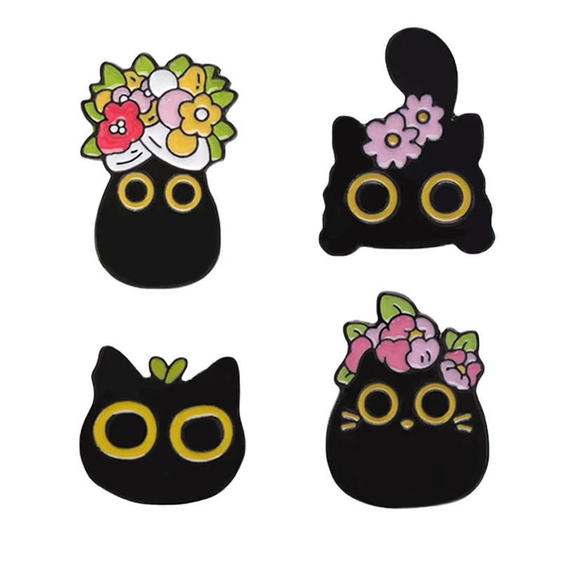 4-8 teile/satz Nette Schwarze Katze Serie Emaille Pins Cartoon Große Augen Kätzchen Tier Brosche Revers Rucksack Abzeichen schmuck Geschenk Für Freunde