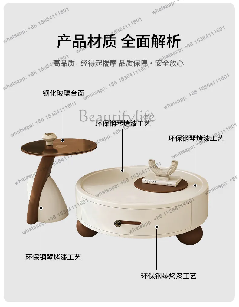 PG medieval cream style coffee table living room home high-end walnut round coffee table