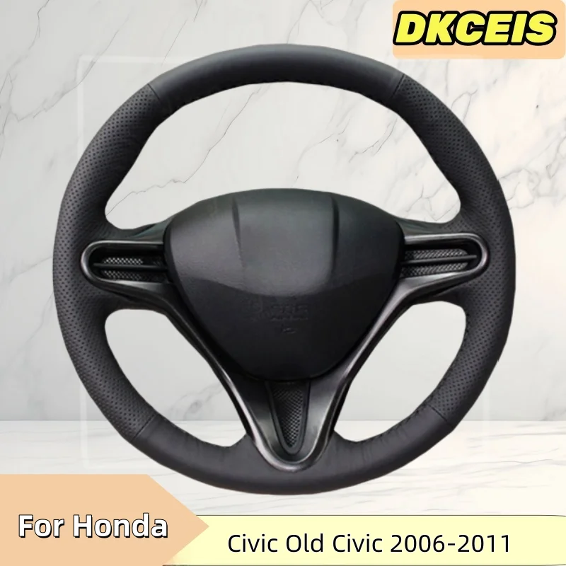 Car Steering Wheel Cover Faux Leather Breathable For Honda Civic Civic 8 2006-2009 (3-Spoke) Steering Cross Wheel Braiding Cover