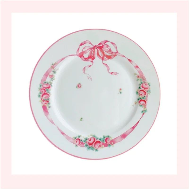 Ceramic Plate 8 Inch Pink Elegant Bowknot Dishes Cake Tray 4pieces Home Dinner Plate Party Dessert Plates Kitchen Tableware Gift