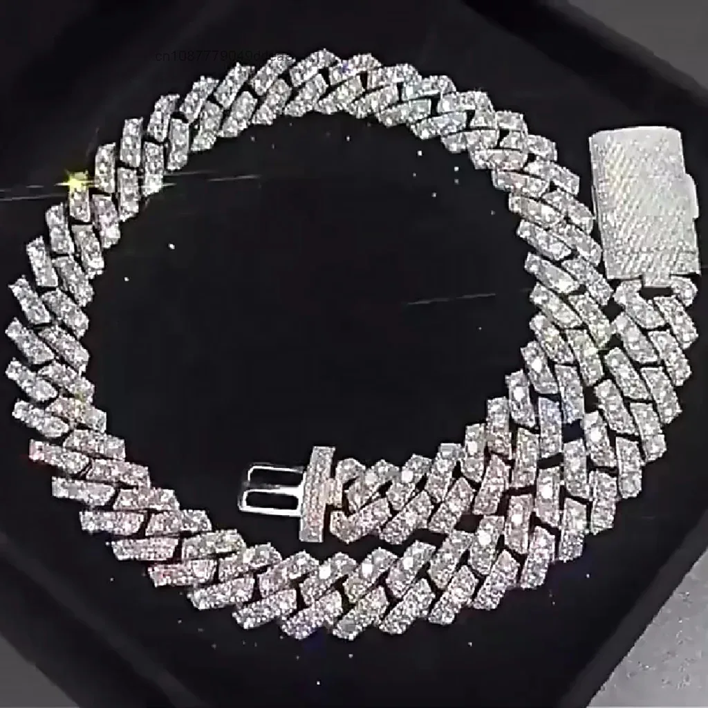18mm Custom Cuban Link Chain 1 Row 925 Silver Hip Hop Iced Out Sparkling White Gold Plated Moissanite Cuban Chain..