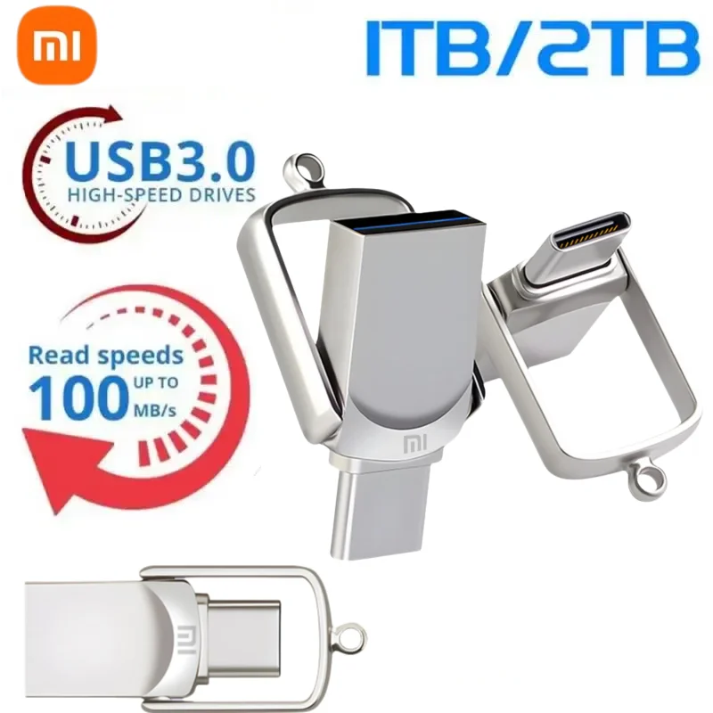 Xiaomi 2 تيرا بايت محركات أقراص فلاش USB محرك القلم 1 تيرا بايت الذاكرة مقاوم للماء U القرص عالية السرعة USB 3.0 نقل البيانات المعدنية بندريف للهاتف