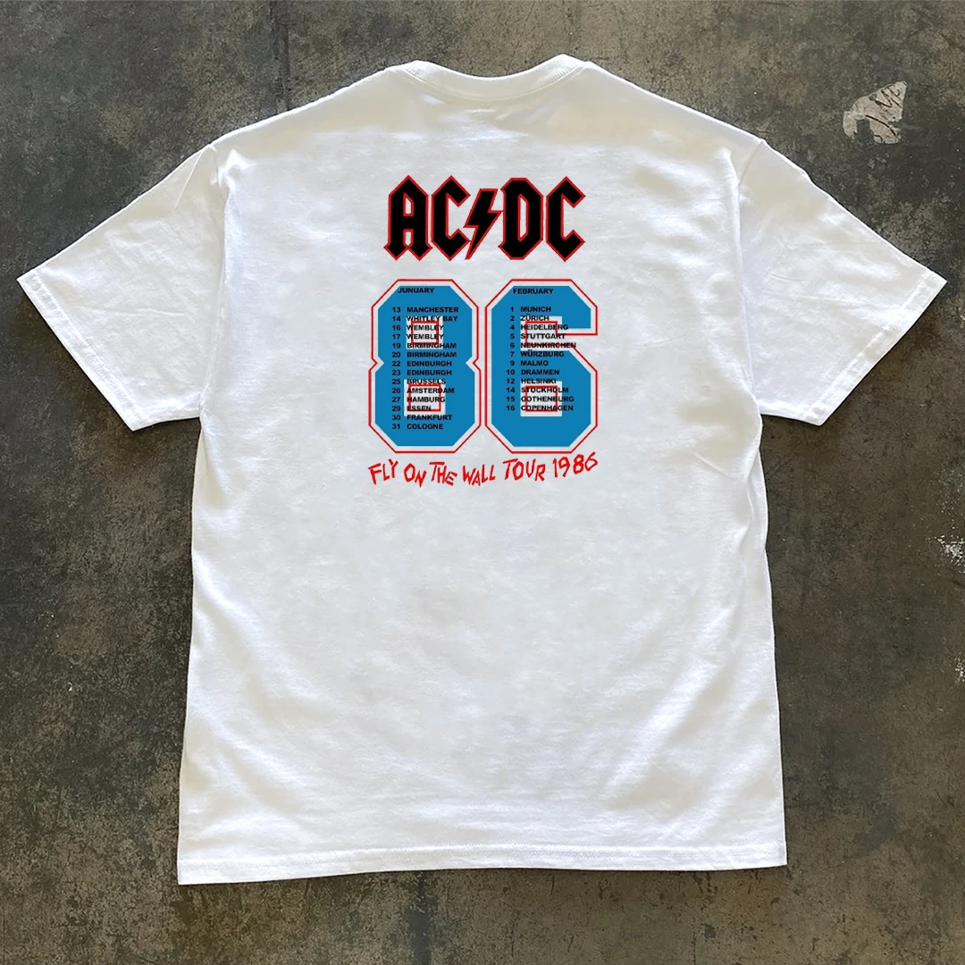 European and American Metal Rock T-shirt ACDC Band Loose Oversize Heavy Cotton Short Sleeve High Quality Luxury Brand