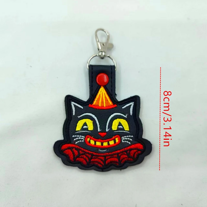 Vintage Halloween cute Black Cat - Embroidered Vinyl Keychain