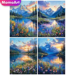 Momoart Diamond Mosaic Mountain New Arrival Embroidery Lake Landscape Picture Rhinestones Painting Sunset Wall Decoration