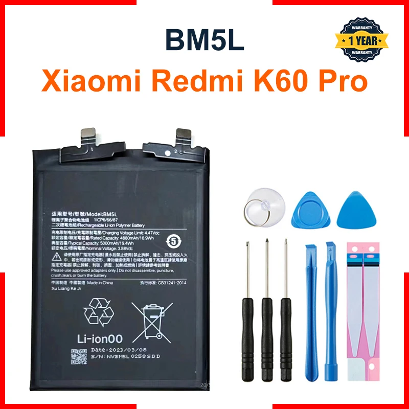 New Battery 4880mAh/5000mAh BM5L Battery For MI Redmi K60 Pro BM5L Mobile Phone Batteries +Tools