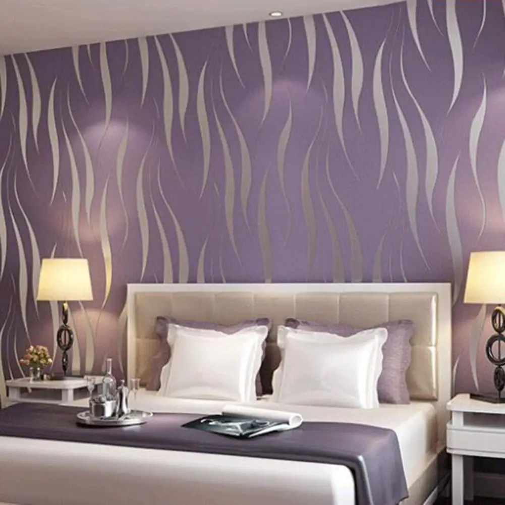 53cm*10M Wall Sticker 3D Abstract Waves Stripes Pattern Dirt-proof Antistatic Decorative Nonwoven Bedroom Wallpaper
