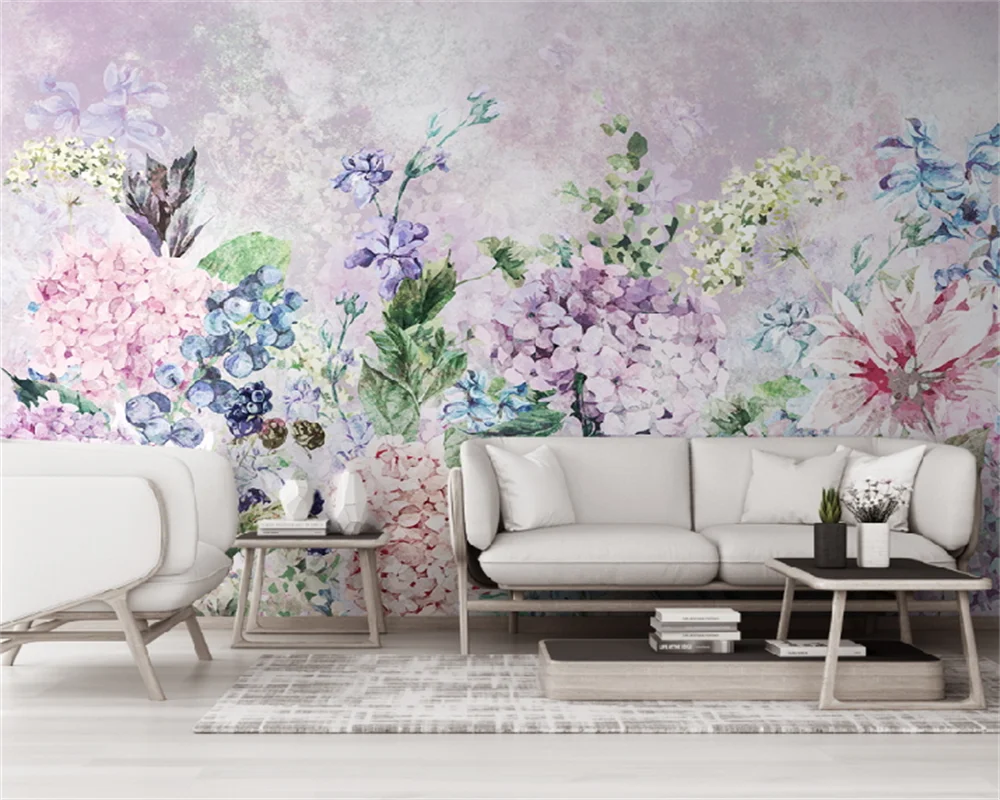 

Custom wallpaper American pastoral hand-painted watercolor plants and flowers living room bedroom TV sofa background wall mural