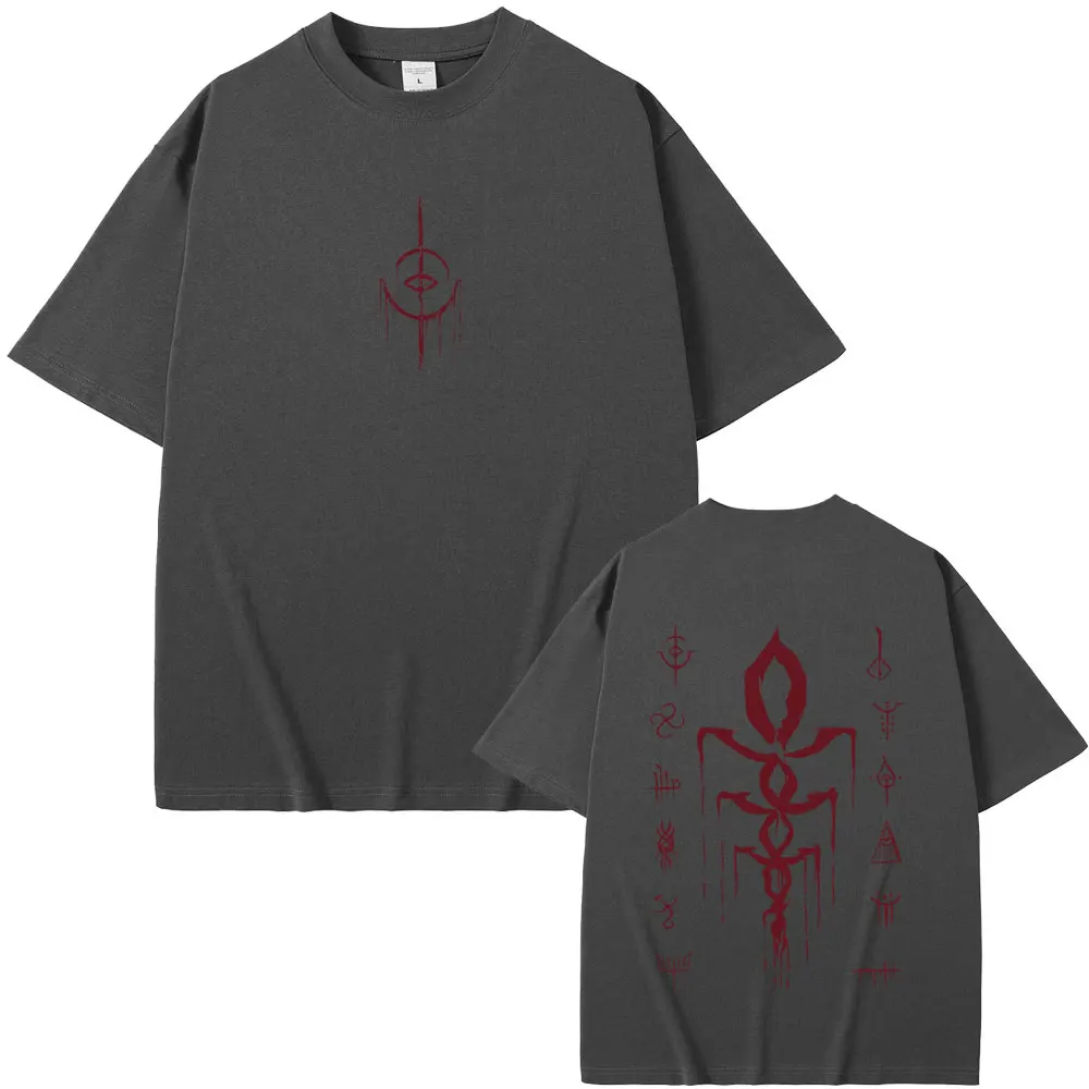 Game Bloodborne Logo Print T-shirt Horror Hunter Merch T-shirts Men Women Casual Vintage Oversized T Shirts Streetwear Fans Gift view 2
