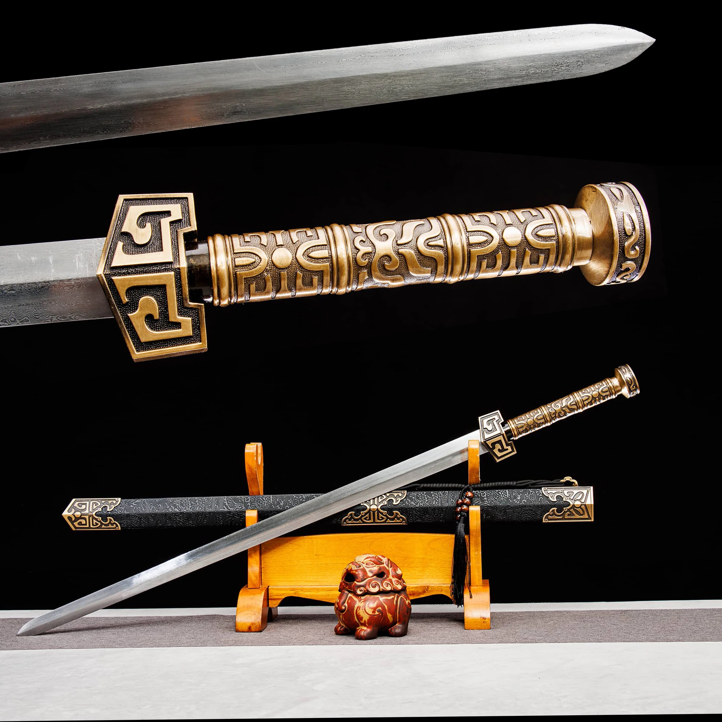 

Medieval Damascus steel full tang Chinese sword Full handle Samurai sword Battle preparation Ninja Sharp weapon combat training
