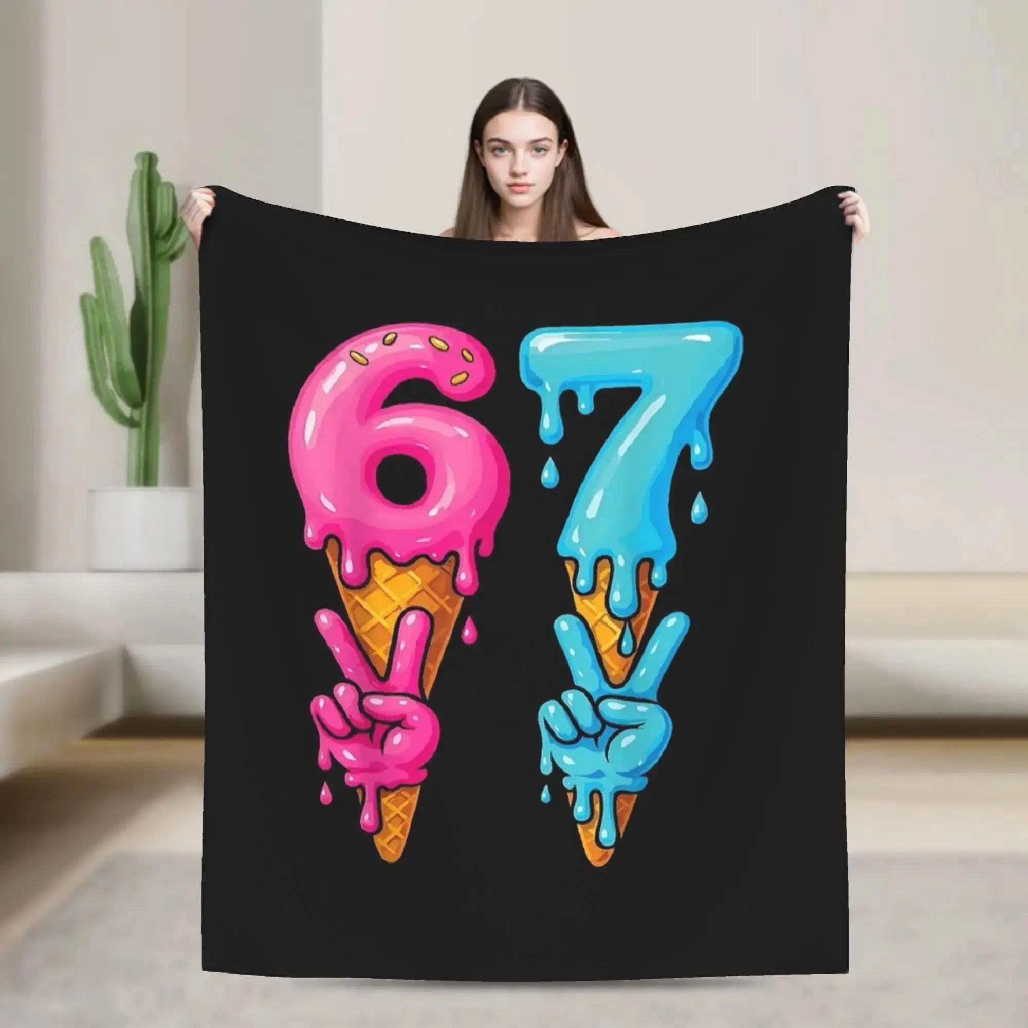 

Зимнее теплое одеяло-плед с забавным рождественским мемом о мороженом и сленге Six Seven Gen Alpha для девочек, для дивана, кресла, кровати