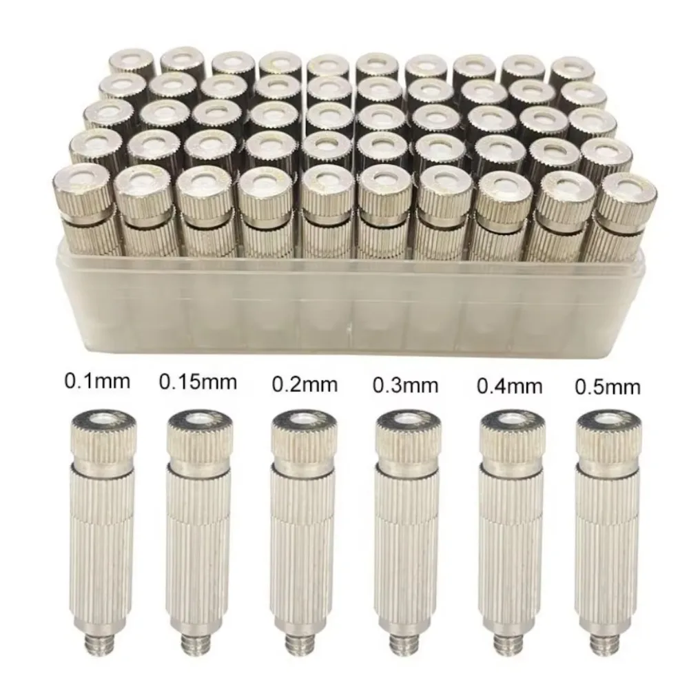 50pcs High Pressure Spray Nozzle Dry Fog Mist Ceramic Spray Core Nozzle for Humidification Cooling Nickel Plated Brass 0.1-0.8mm
