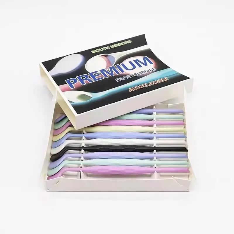 10Pcs/box Dental Mouth Mirrors Single Double Sided Autoclavable Colorful Handle For Dentist Dental Clinic Use