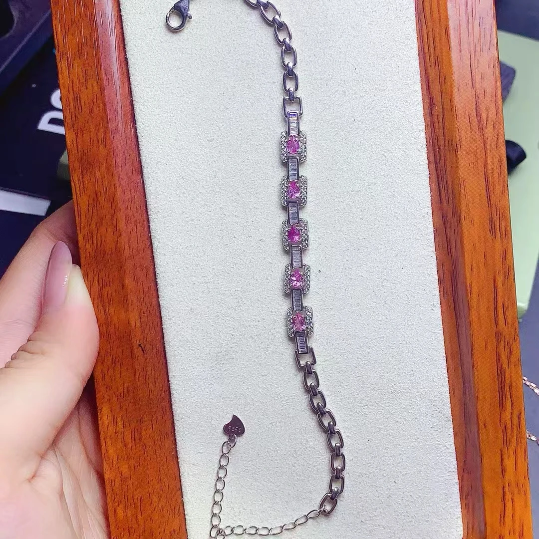 

KJJEAXCMY High quality Simple Natural Pink Sapphire Bracelet S925 Silver Inlaid Simple Palace High-End Design Women's Jewelry