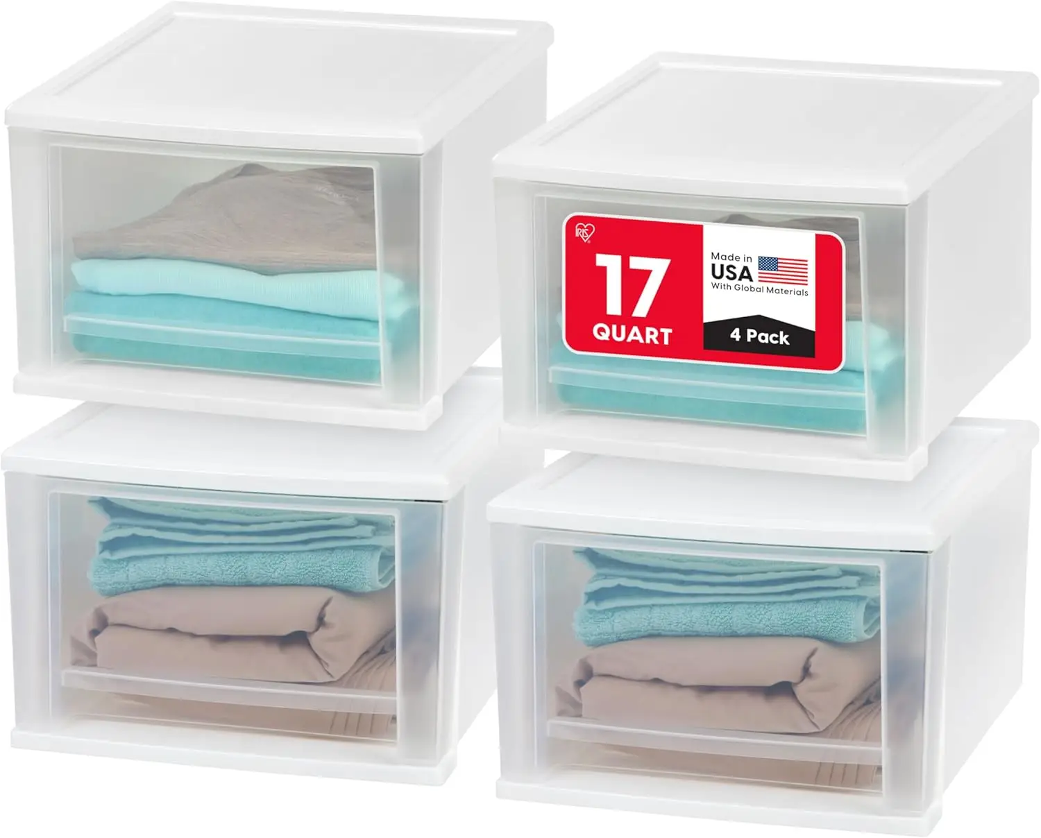 

17 Qt. Medium Plastic Stacking Drawer, Stackable Storage Organizer Unit with Sliding Drawer for Bedroom Kitchen Under Si