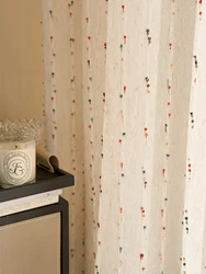 Vintage linen transparent curtain with rainbow jelly bean - rod bag design, easy to hang, very suitable for bedroom, living room