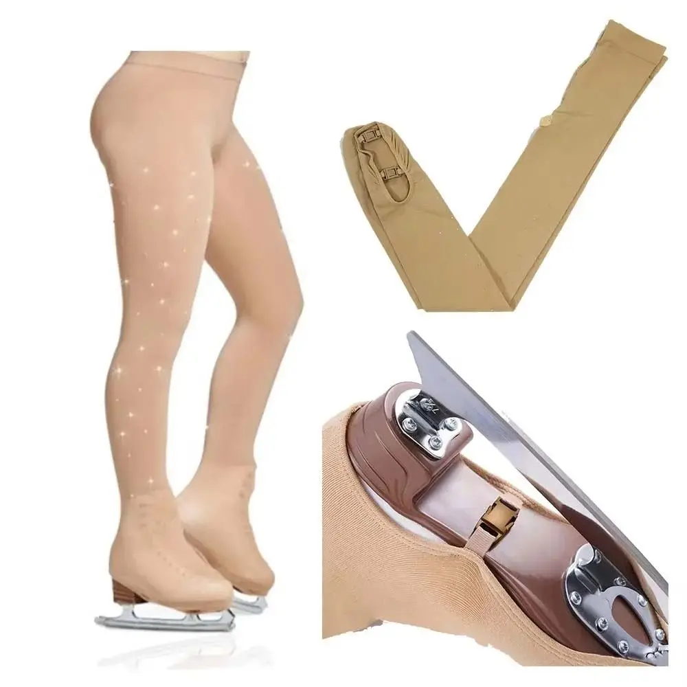 Polyamide Fiber Figure Skating Pantyhose Skin Color Rhinestone Decorated Gymnastics Leotard Stretch Fabric Thicken