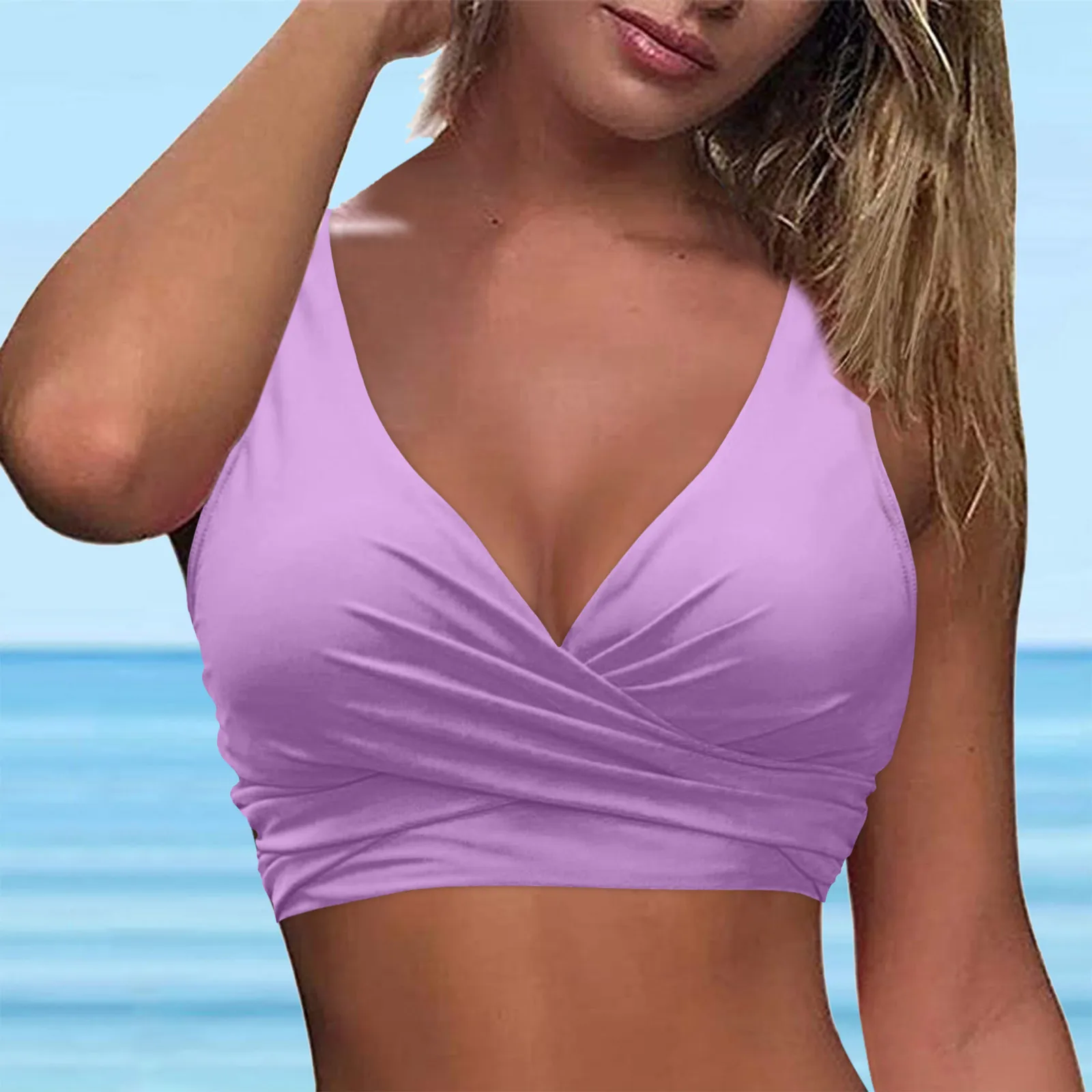 Kobiety Koronkowe stroje kąpielowe Topy na fiszbinach Pełne pokrycie Bikini Top Push Up Swim Crop Top Wiązanie na plecach Kostium kąpielowy Kobieta