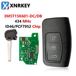 XNRKEY 3 Button Smart  Remote Car Key ID46/PCF7952 Chip 434Mhz for Ford Fusion Focus Fiesta Mk7 Escape Kuga FCC 3M5T15K601-DC/DB