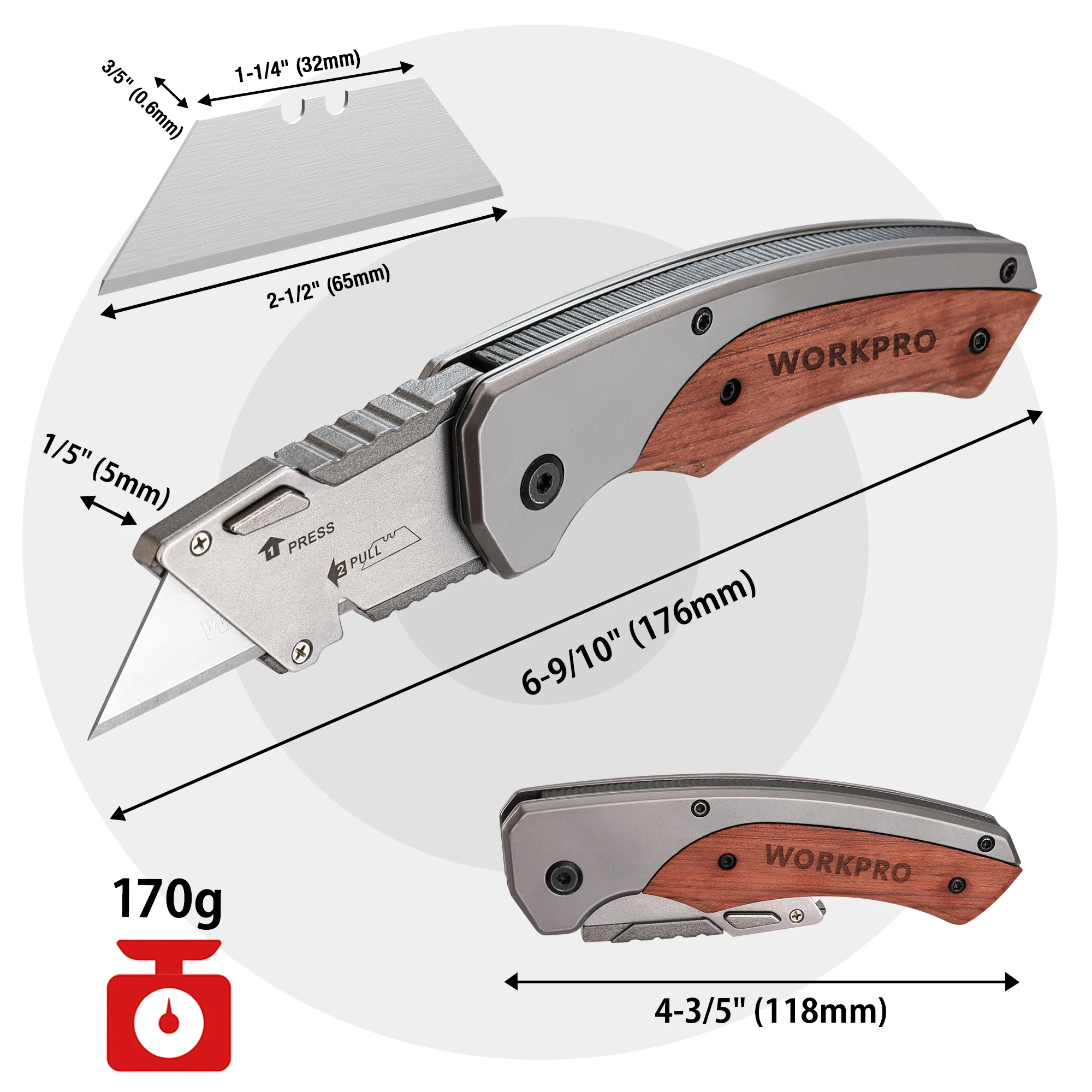 WORKPRO Folding Knife Replaceable Utility Knife for Cable Cartons Carboard Boxes Cutter Handle Knife 10 Pcs Blades OutdoorTool