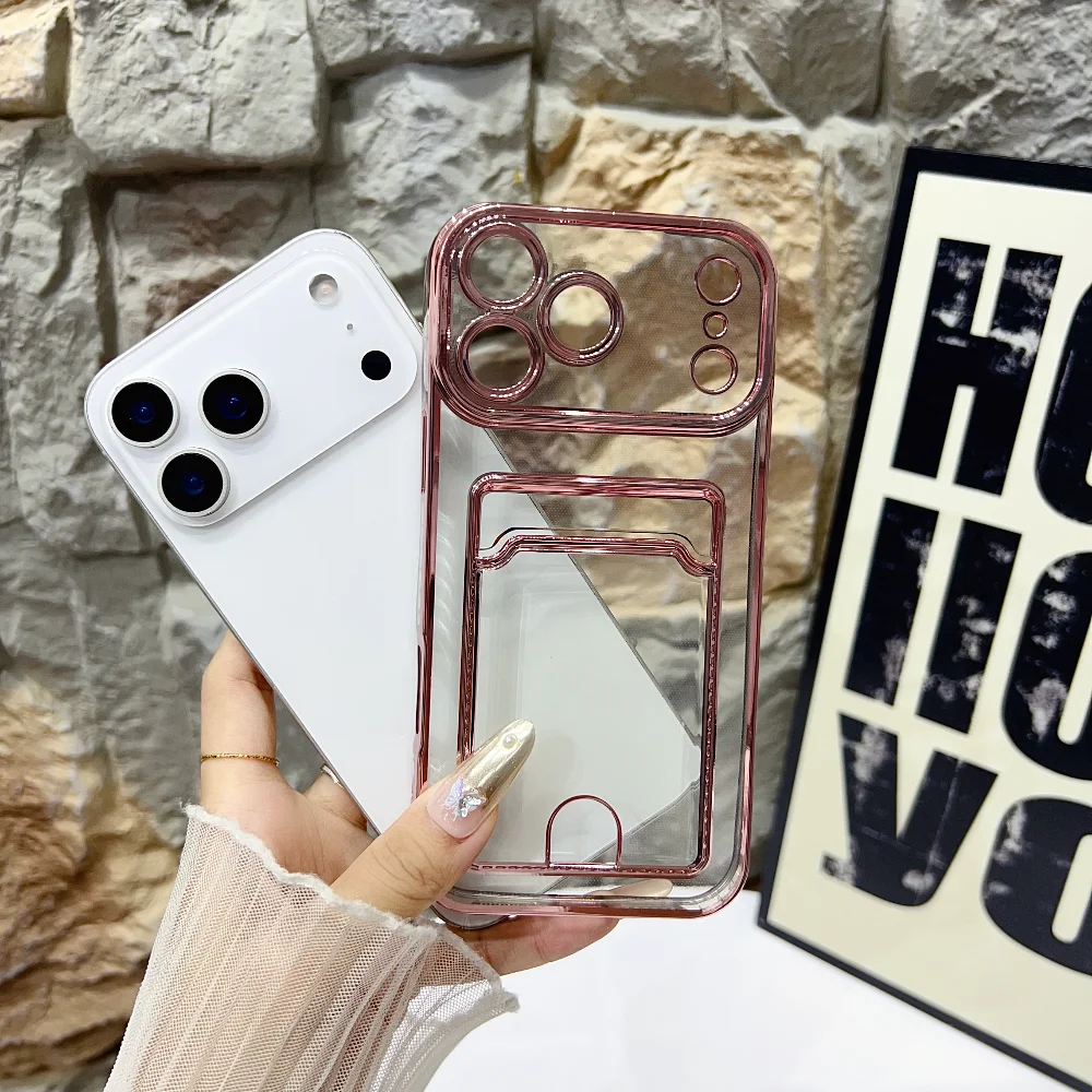 الفاخرة لينة تصفيح حامل بطاقة حقيبة الحال بالنسبة آيفون 17 الهواء 16 15 14 زائد 13 12 11 برو ماكس 16e واضح للصدمات فتحة المحفظة غطاء #5