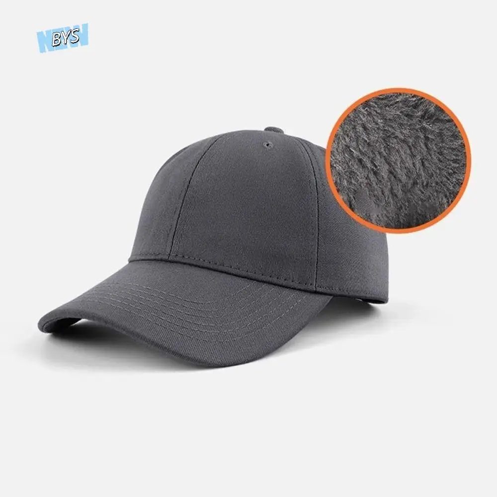 

55-60cm Adjustable Plush Baseball Cap Warm Solid Color Winter Thicken Baseball Hat Korean Style Cotton Duck Tongue Hat Outdoor