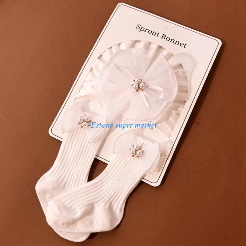 090B Soft And Comfortable Baby Bowknot Turban Hat And Socks Made Of Cotton Polyester