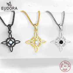 Eudora Nudo de Bruja Plata 925 Witches Knot Necklace Obsidian Celtic Knot Amulet Pendant Moonstone Wicca Jewelry Gift for Women