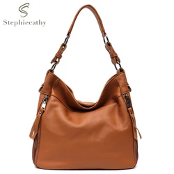 SC Large Soft Slouchy Leather Women Shoulder Bag Lady Cowhide Multi Pockets Casual Soft Hobo Female Messenger Real Skin Handbag