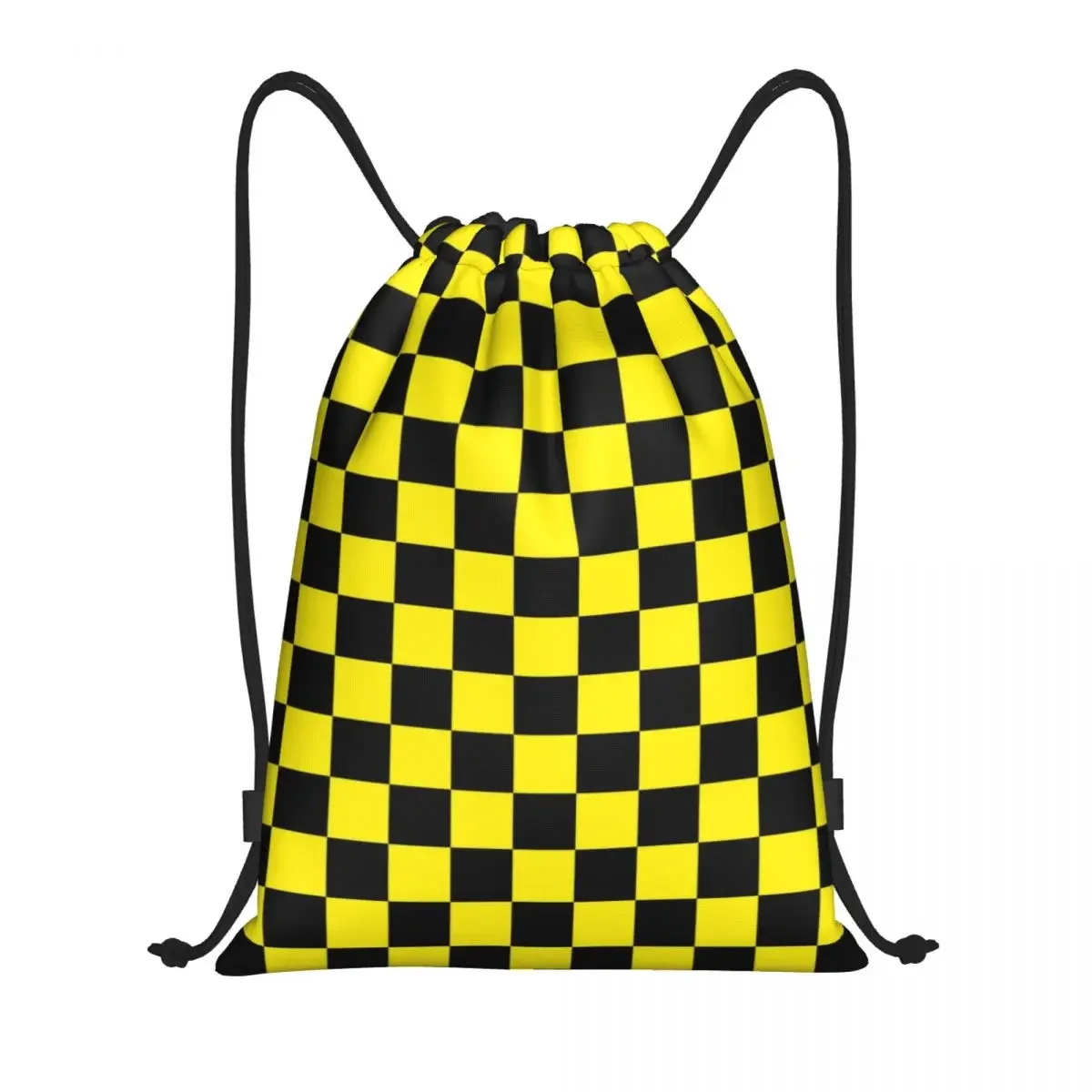 Custom Black Yellow Chess Checkerboard Drawstring Backpack Women Men Sport Gym Sackpack Foldable Checkered Training Bag Sack