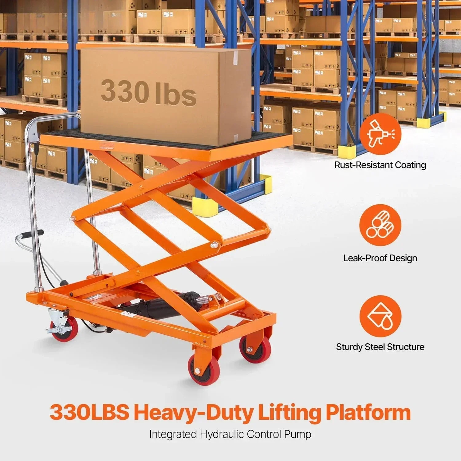 

Ручной одиночный ножничный подъемный стол с нескользящей подушечкой, 4 колеса, гидравлический подъемный стол, тележка, грузоподъемность 330 фунтов, высота подъема 50 дюймов