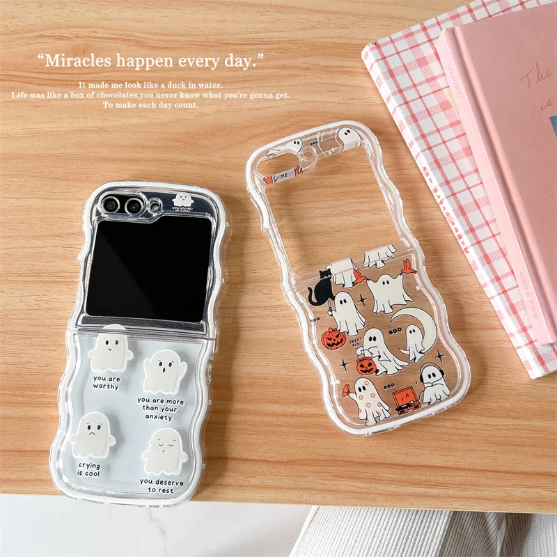 

Halloween Cartoon Ghost Phone Case For Samsung Galaxy Z Flip 7 6 5 4 Protective Back Cover For ZFlip5 ZFlip6 ZFlip7 Case Shell