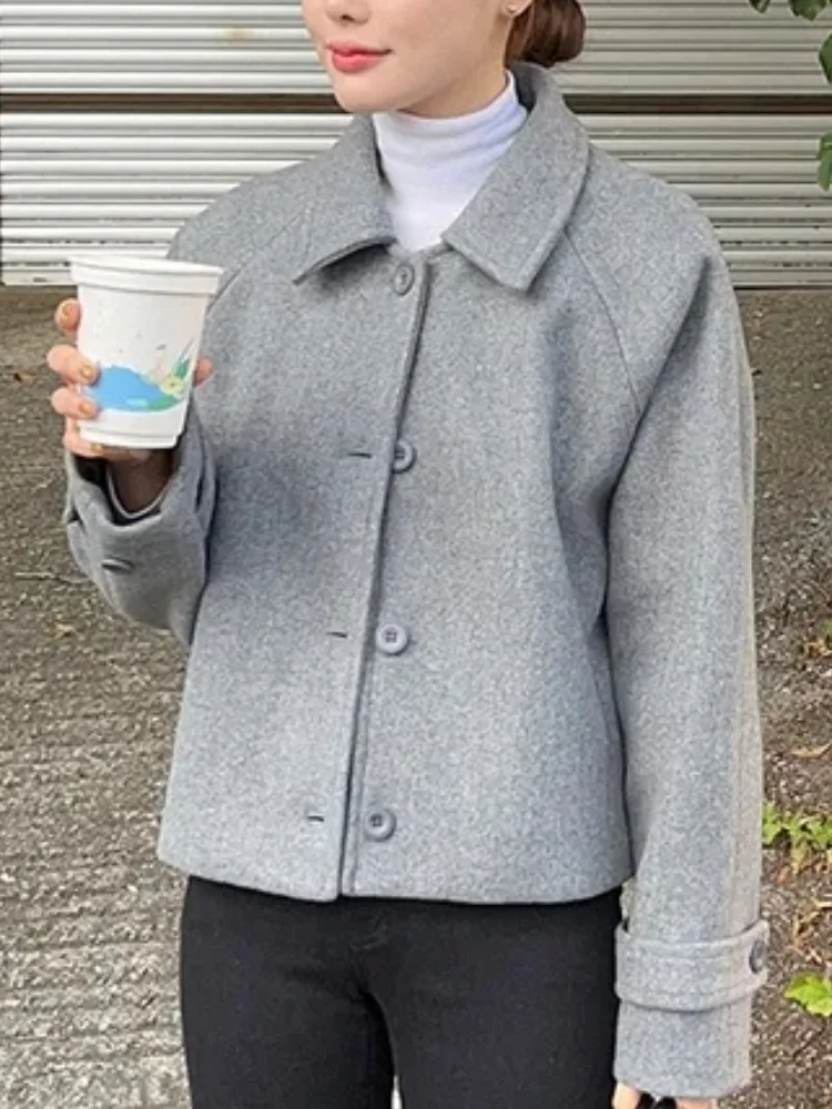 

Retro Chic Winter ort Woolen Jaet Women's Turn-down Collar Single Button Lazy Versatile Outerwear Warm Casual Sle