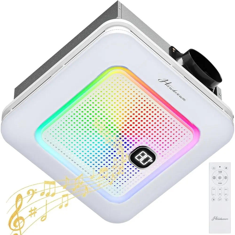 

230 CFM 1.0 Sone Bluetooth Speaker Bathroom Exhaust Fan with 3-Light, 7 LED Colors, 3 Temperatures, Nightlight, Remote, Easy Ins