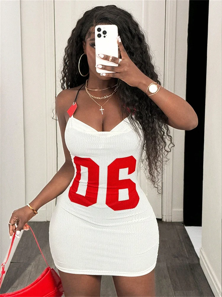 Weird Puss Rückenfreies, superkurzes Kleid für Damen, Digitaldruck, rückenfrei, tiefer Ausschnitt, Neckholder-Verband, Sommertrend, sexy Mitternachts-Bodycon