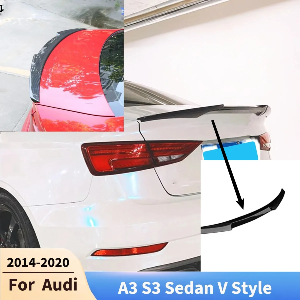 

For Audi A3 S3 Sedan V Style 2014-2020 Car Spoiler Wing Rear Trunk Wing Parts Diffuser Tail Fin Accessories Guard Board Tuning