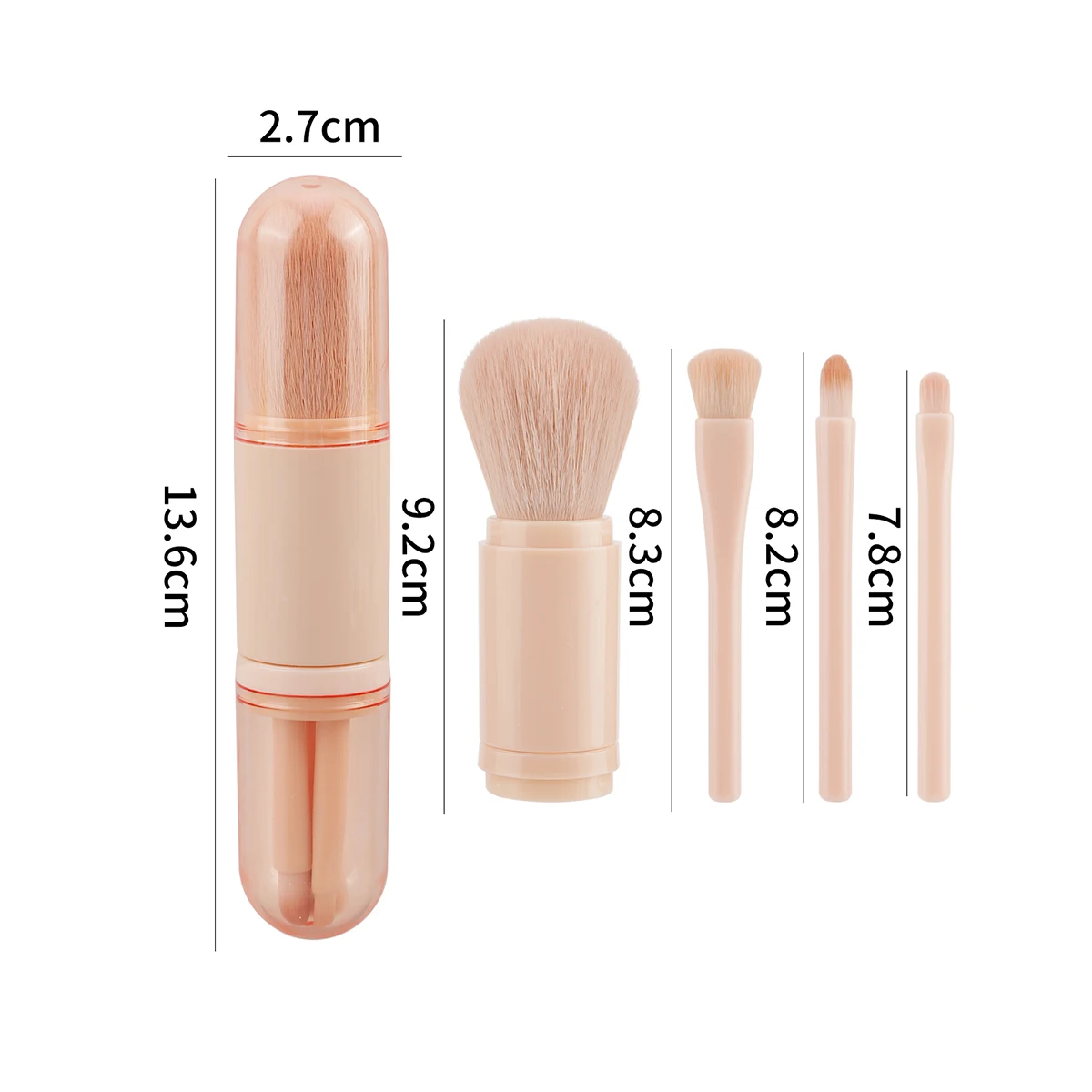 4in1 Travel Makeup Brushes Set Retractable Kabuki Brush and 3 Small Brushes For Eye With Soft Bistles Small Portable For Touchup