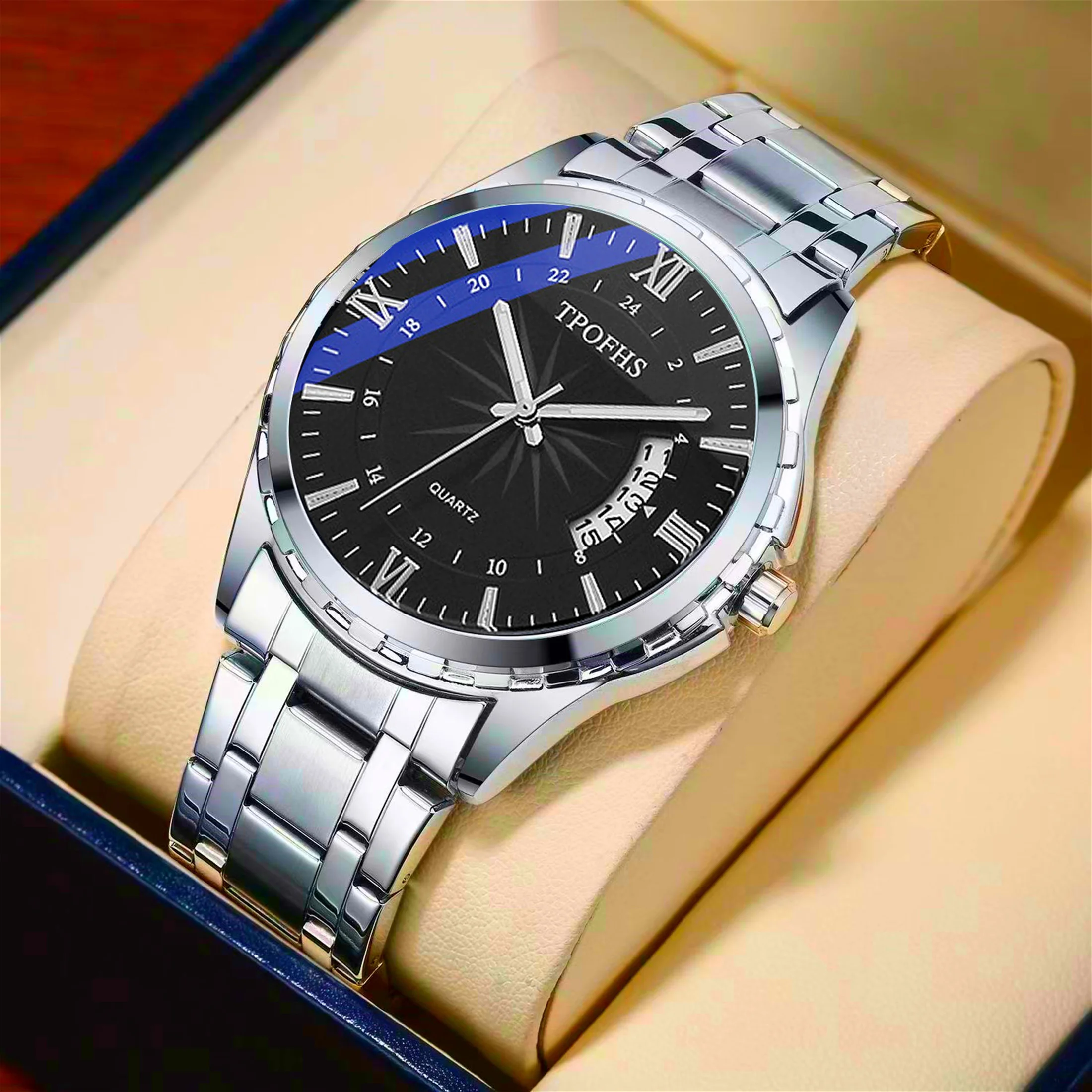 Business Watch Men\'s Watch 30M Waterproof Calendar Date Function Stainless Steel Watchband Male Quartz Watch Gift 248