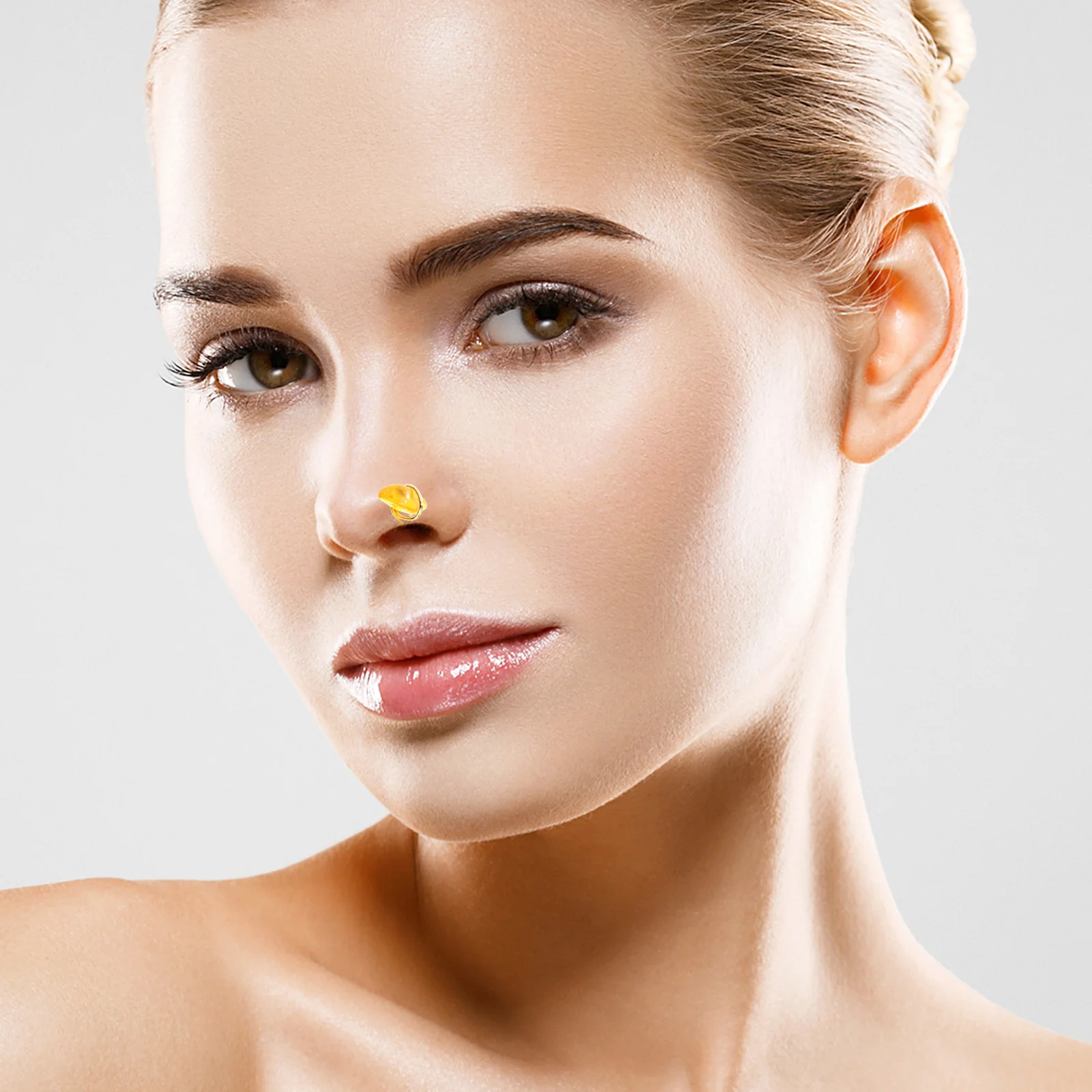 

6Pcs African Style Nose Rings Women Shaped Devil Eye Beads Natural Stone Metal Fine Polishing Nose Rings