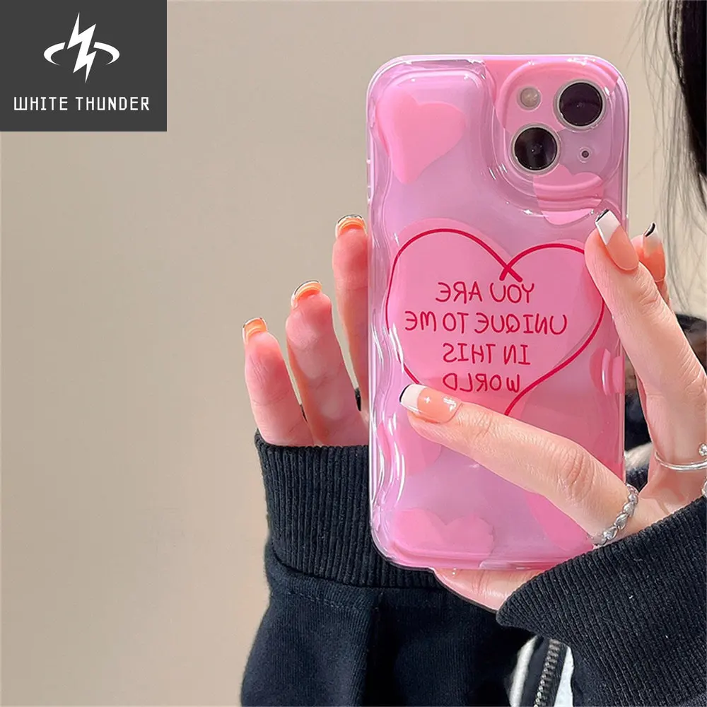 INS Korea Cute Pink Love Heart Mirror Bracket Soft Phone Case For IPhone X XR XS 11 12 13 Pro Max Air Cushion Protective Cover